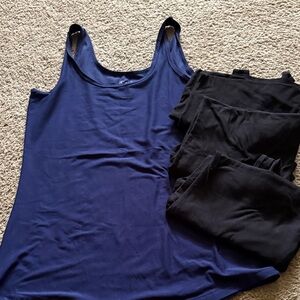 Blue Tank Top and 3 black tank tops